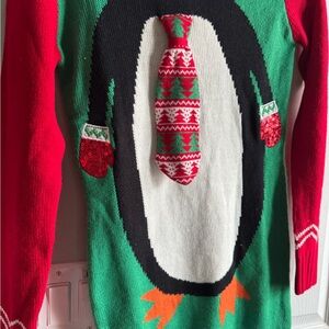 Festive Penguin Sweater with Red Sleeves